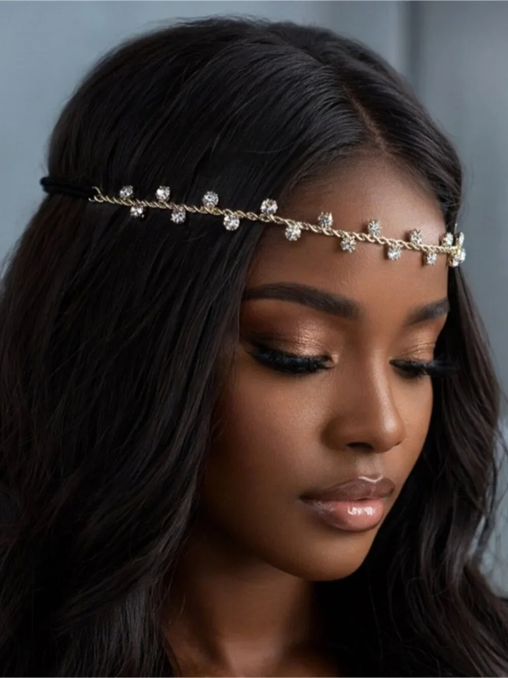 Festival Ready! Gold Crystal Forehead Head Chain Headband